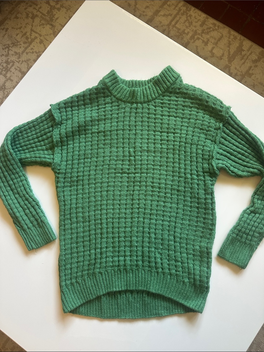 SO Green Textured Mock Neck Sweater